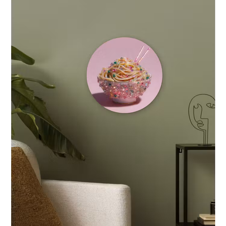 Noodles - Edelstenen - Stokjes - Roze Wandcirkel kunststof plaat 5mm dik klein -sfeer3
