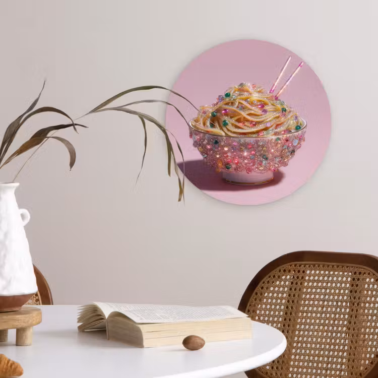 Noodles - Edelstenen - Stokjes - Roze Wandcirkel kunststof plaat 5mm dik klein -sfeer4
