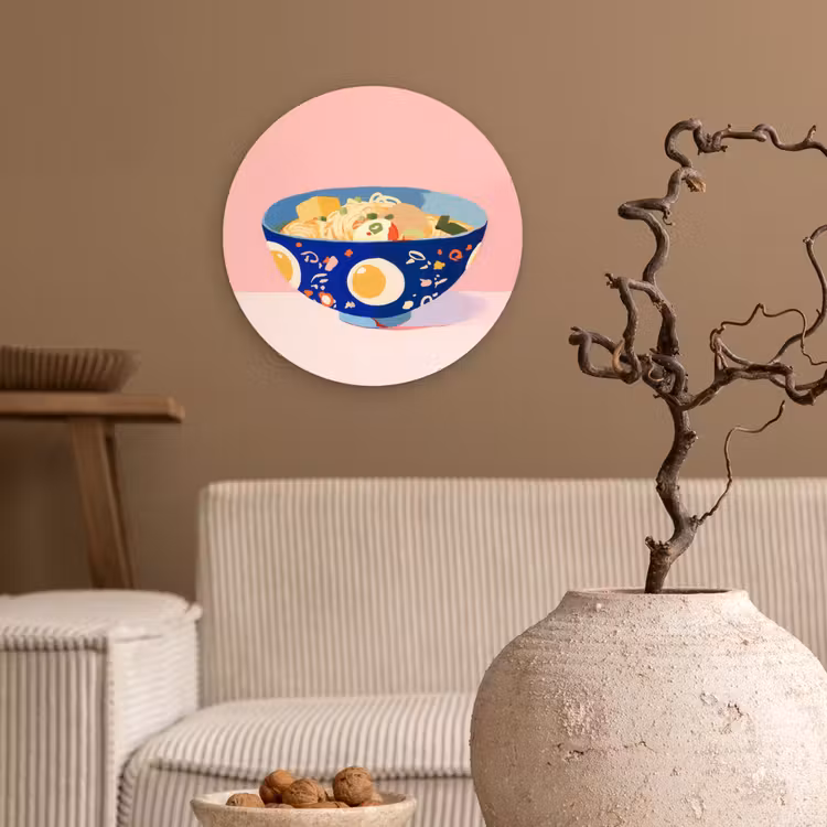 Noodles - Kom - Blauw - Illustratie Wandcirkel kunststof plaat 5mm dik klein -sfeer1