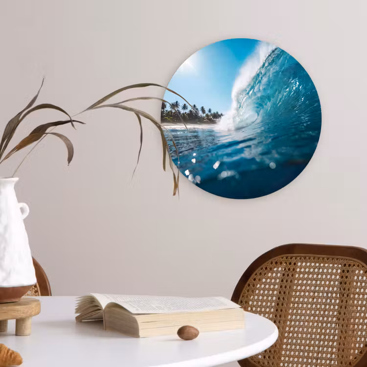 Oceaan - Golf - Strand - Natuur - Blauw Wandcirkel kunststof plaat 5mm dik klein -sfeer4
