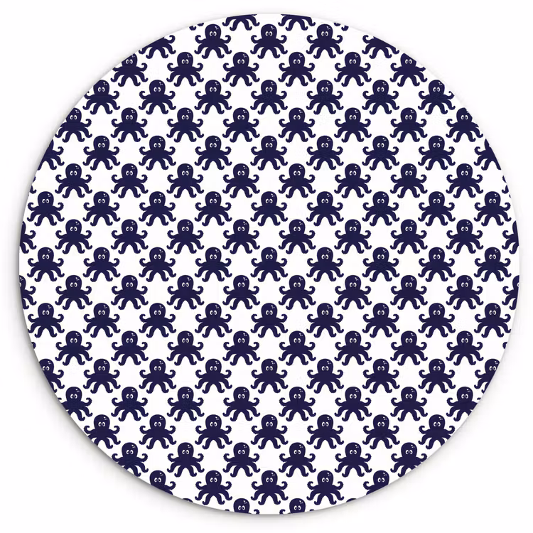 Oceaan - Octo - Blauw - Wit Wandcirkel kunststof plaat 5mm dik klein 188 -3d
