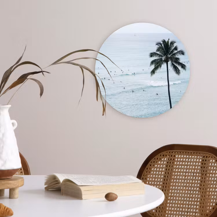 Oceaan - Palmbomen - Surfers Wandcirkel kunststof plaat 5mm dik klein -sfeer4