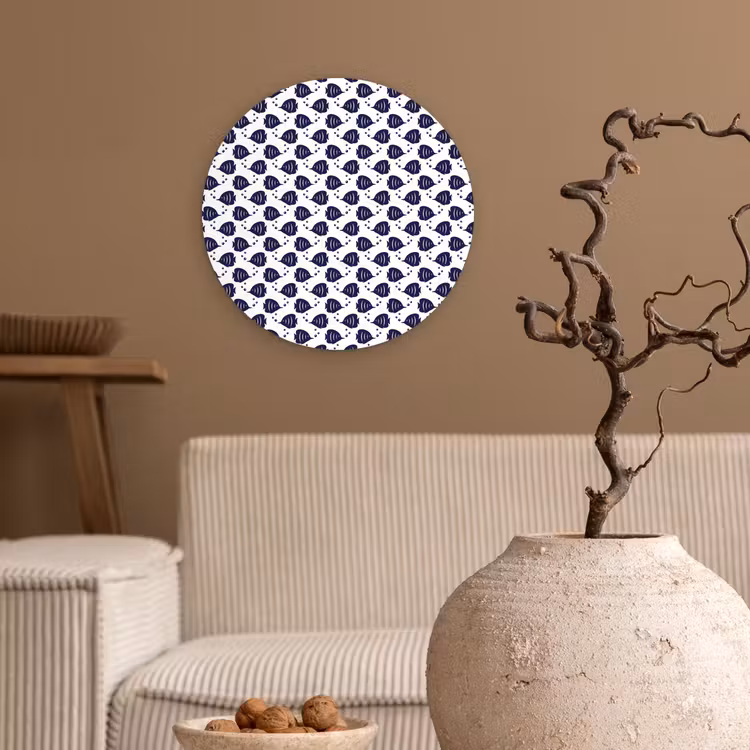 Oceaan - Vis - Blauw - Wit Wandcirkel kunststof plaat 5mm dik klein 188 -sfeer1