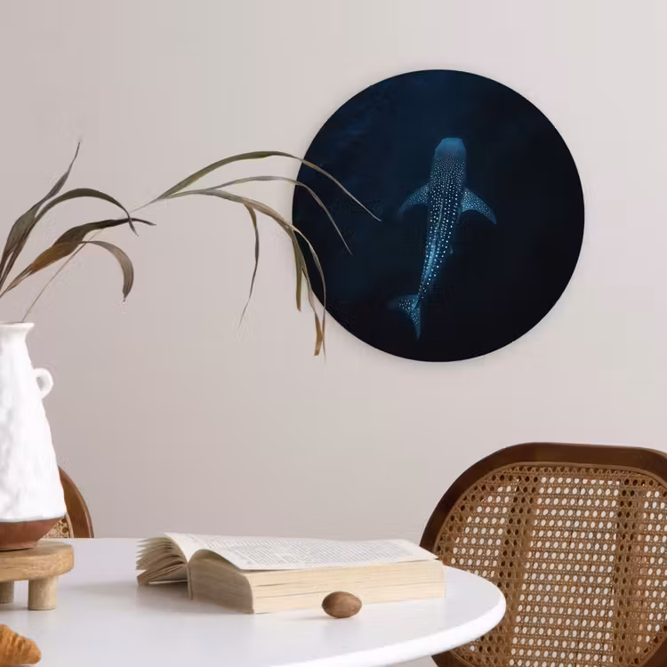 Oceaan - Walvishaai - Donkerblauw - Vlekken Wandcirkel kunststof plaat 5mm dik klein -sfeer4