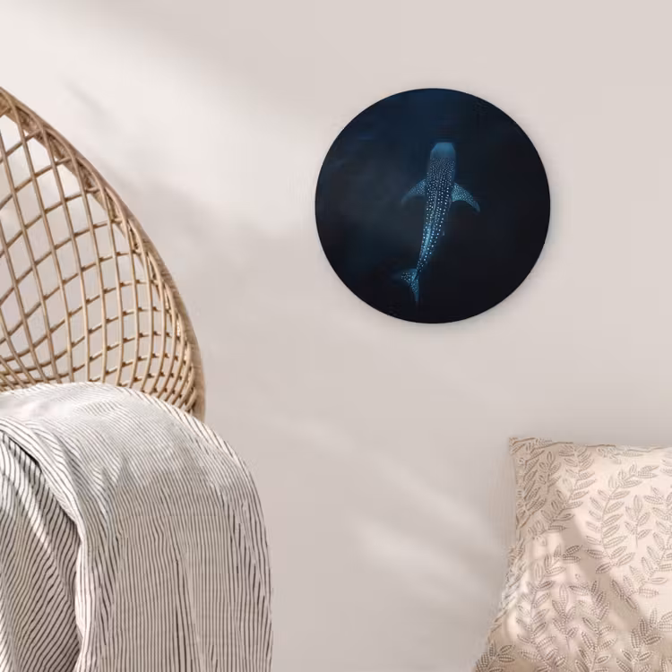Oceaan - Walvishaai - Donkerblauw - Vlekken Wandcirkel kunststof plaat 5mm dik klein -sfeer5