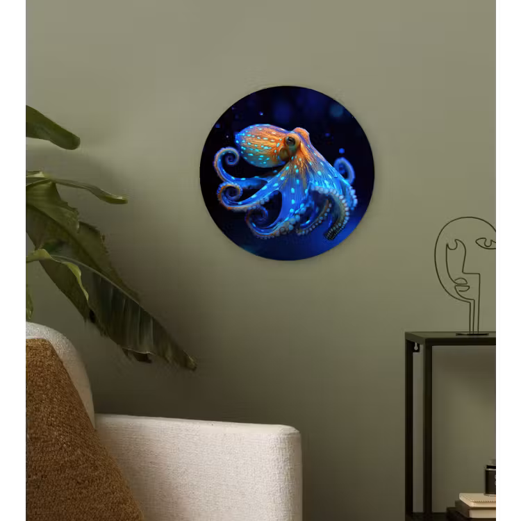 Octopus - Stippen - Blauw - Zee Wandcirkel kunststof plaat 5mm dik klein -sfeer3