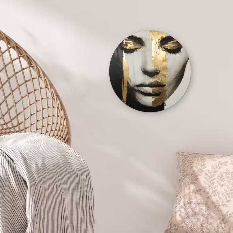 Ogen - Gezicht - Goud - Strepen Wandcirkel kunststof plaat 5mm dik klein -sfeer5