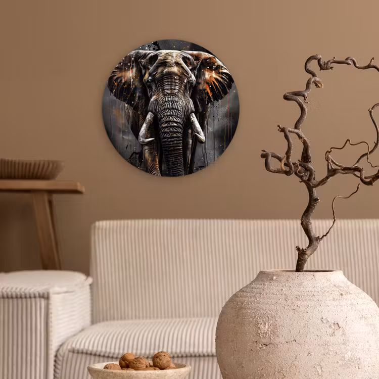 Olifant - Watercolor - Wilde dieren - Luxe Wandcirkel kunststof plaat 5mm dik klein -sfeer1