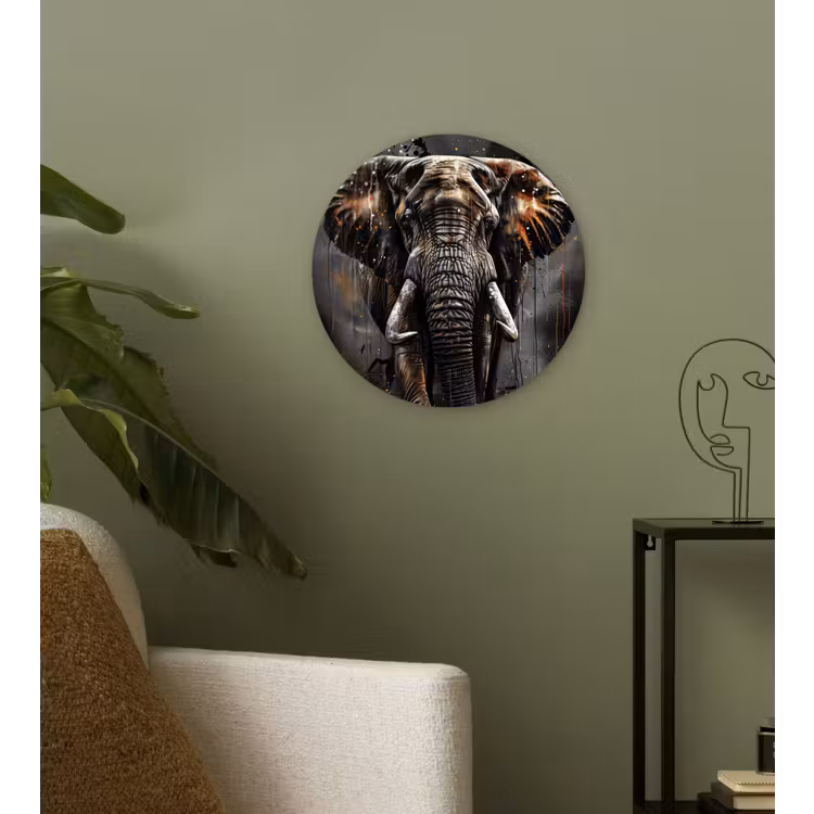 Olifant - Watercolor - Wilde dieren - Luxe Wandcirkel kunststof plaat 5mm dik klein -sfeer3