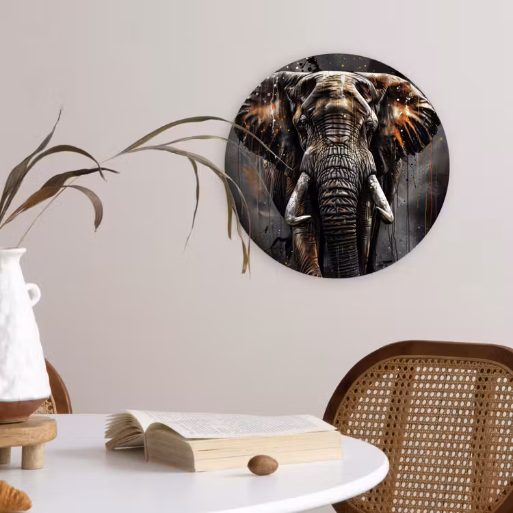 Olifant - Watercolor - Wilde dieren - Luxe Wandcirkel kunststof plaat 5mm dik klein -sfeer4