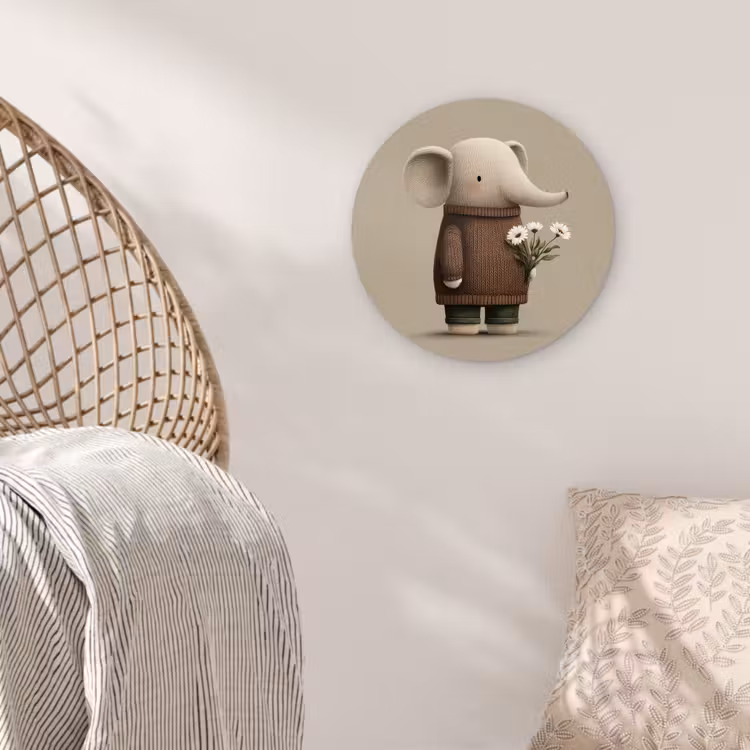 Olifant - Witte bloemen - Kindvriendelijk Wandcirkel kunststof plaat 5mm dik klein -sfeer5