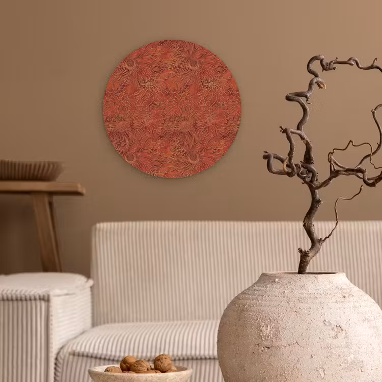 Oosters - Bloemen - Terracotta Wandcirkel kunststof plaat 5mm dik klein 188 -sfeer1