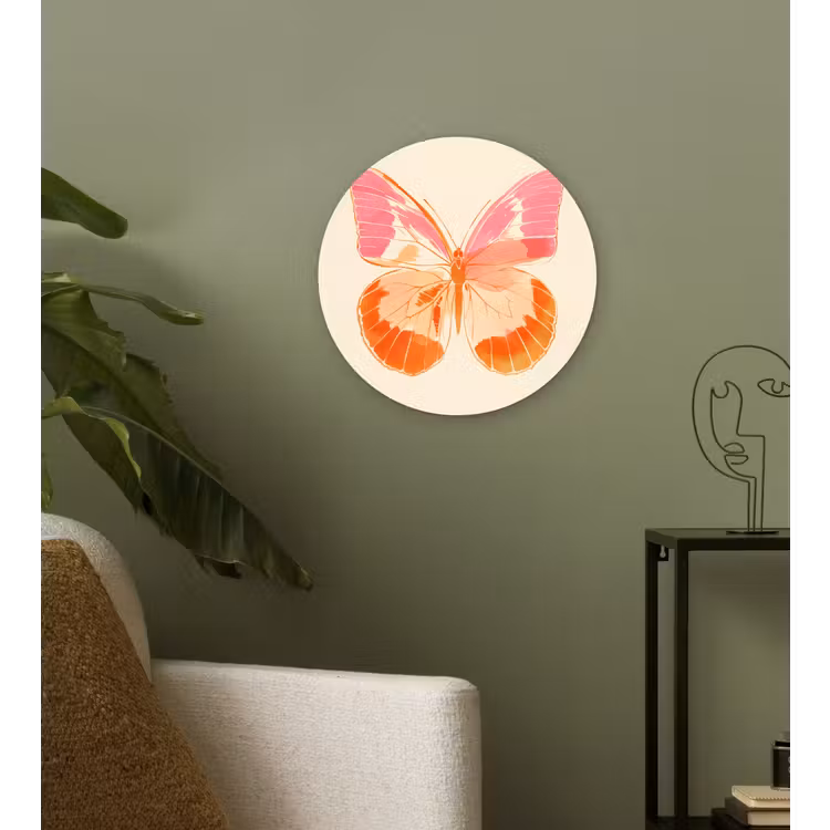 Oranje - Vlinder - Minimalistisch Wandcirkel kunststof plaat 5mm dik klein -sfeer3