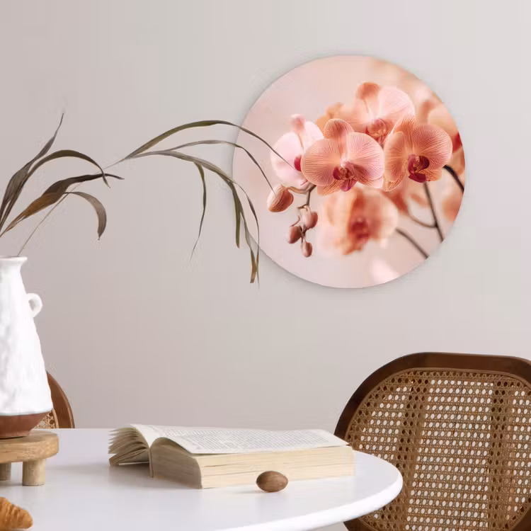 Orchidee - Bloemen - Roze - Bloemblaadjes Wandcirkel kunststof plaat 5mm dik klein -sfeer4