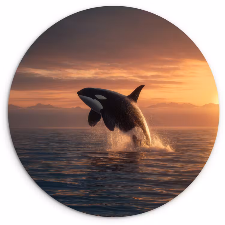 Orka - Zee - Zonsondergang Wandcirkel kunststof plaat 5mm dik klein -3d