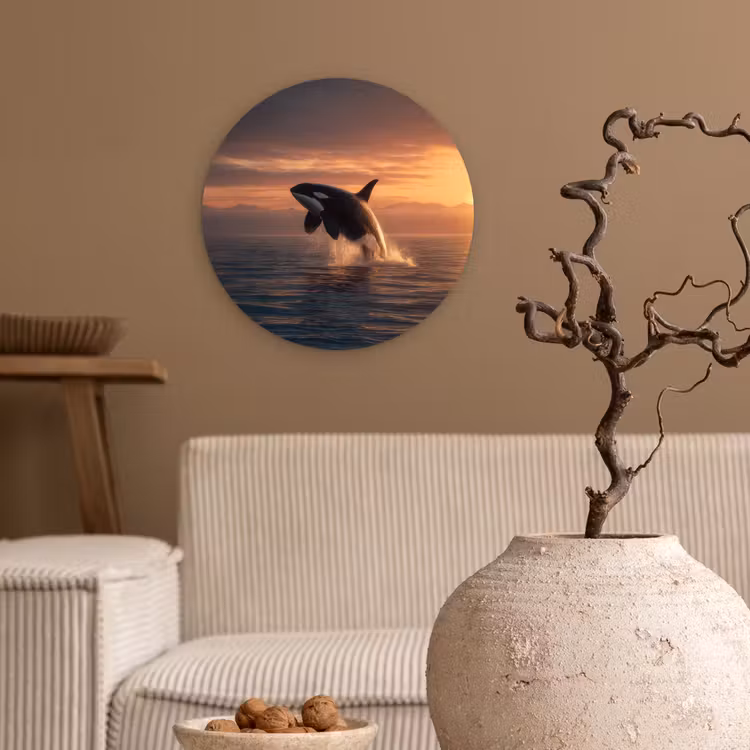 Orka - Zee - Zonsondergang Wandcirkel kunststof plaat 5mm dik klein -sfeer1