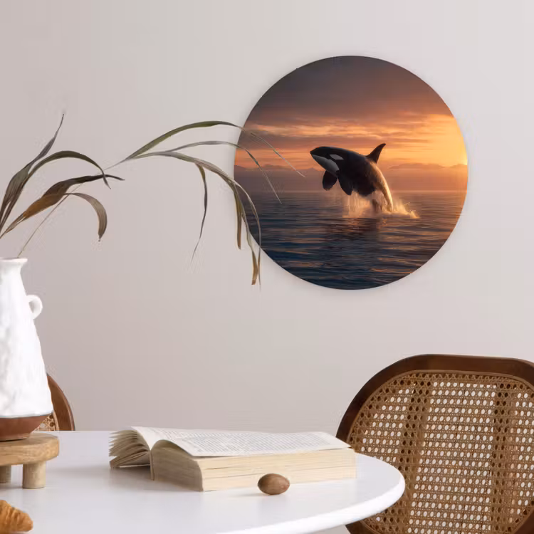 Orka - Zee - Zonsondergang Wandcirkel kunststof plaat 5mm dik klein -sfeer4