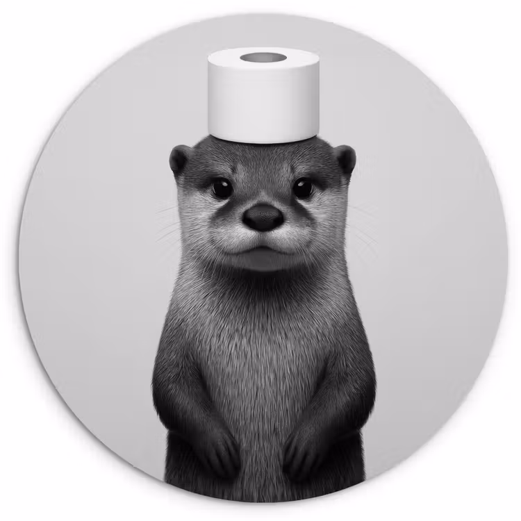 Otter - WC rol - Zwart - Wit Wandcirkel kunststof plaat 5mm dik klein -3d