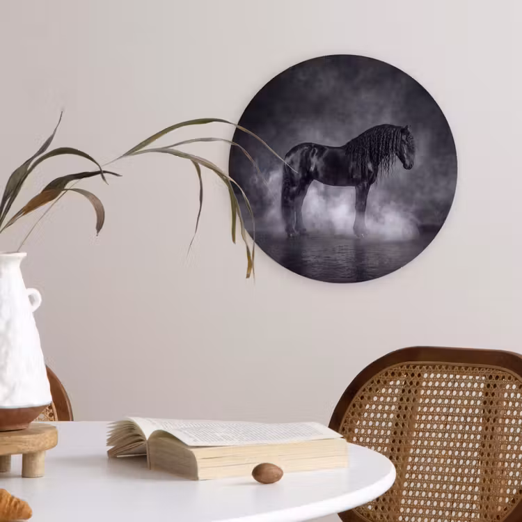 Paard - Magisch - Zwart Wandcirkel kunststof plaat 5mm dik klein -sfeer4