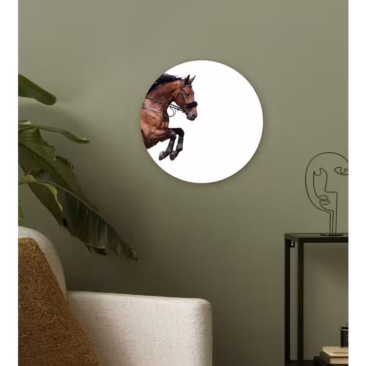 Paard - Springen - Modern Wandcirkel kunststof plaat 5mm dik klein -sfeer3