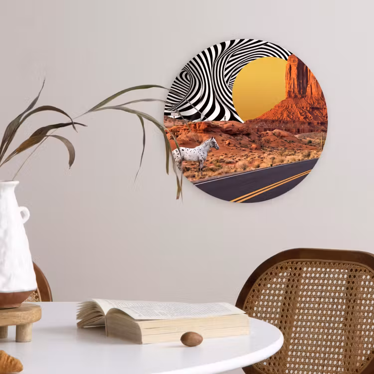 Muurcirkel - Paard - Woestijn - Natuur - Paard - Woestijn - Natuur Wandcirkel kunststof plaat 5mm dik klein