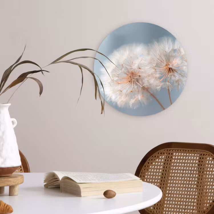 Paardenbloemen - Pluisjes - Wit Wandcirkel kunststof plaat 5mm dik klein -sfeer4