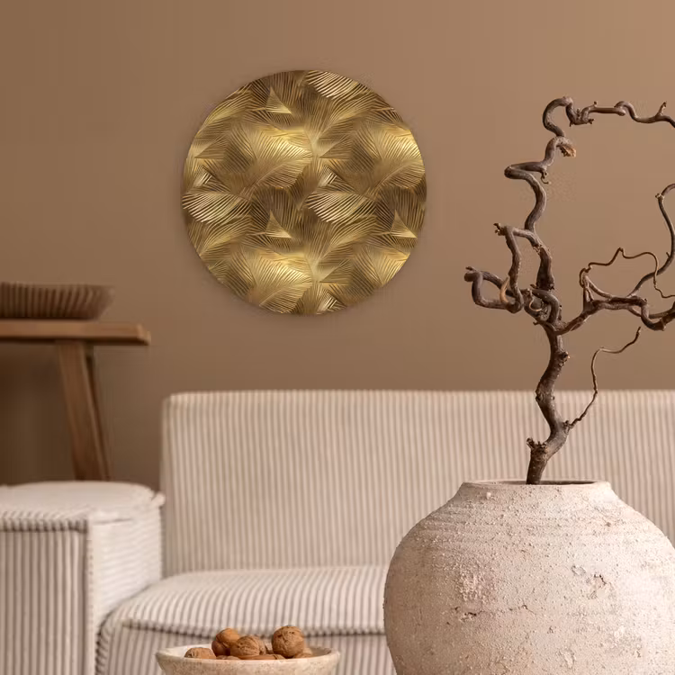 Palm - Waaier - Goud Wandcirkel kunststof plaat 5mm dik klein 188 -sfeer1