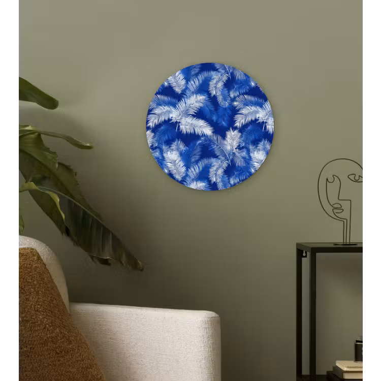 Palmblad - Patroon - Blauw Wandcirkel kunststof plaat 5mm dik klein 188 -sfeer3
