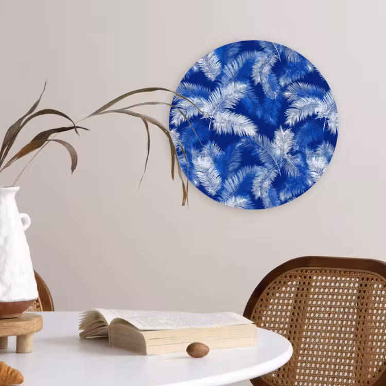 Palmblad - Patroon - Blauw Wandcirkel kunststof plaat 5mm dik klein 188 -sfeer4