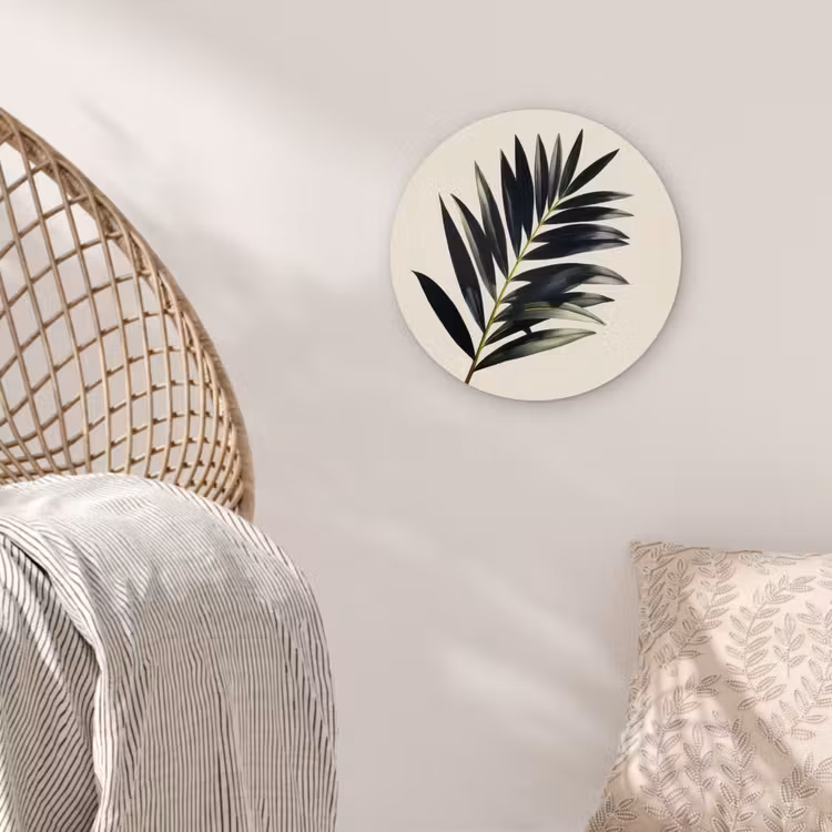 Palmblad - Subtiel - Groen - beige Wandcirkel kunststof plaat 5mm dik klein -sfeer5