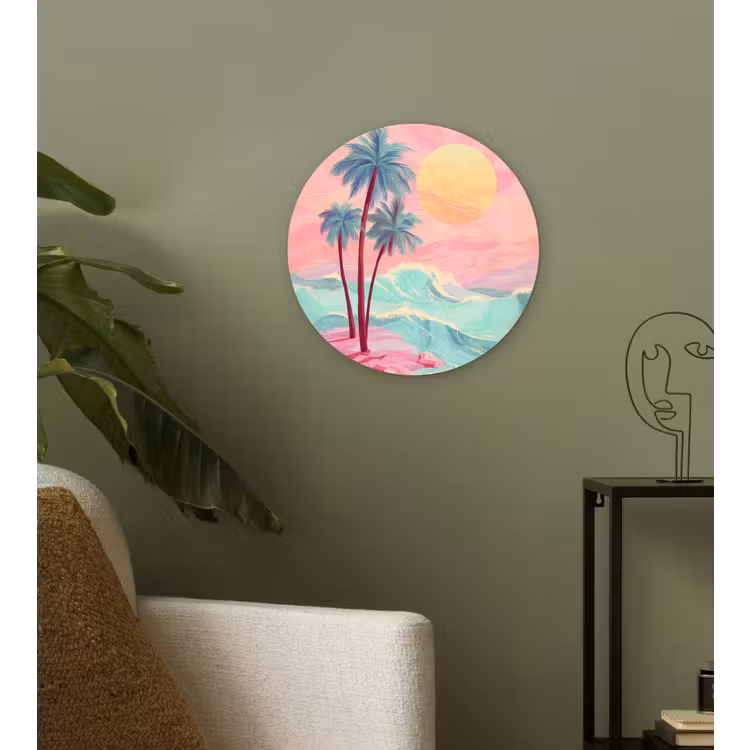 Palmbomen - Golven - Zee Wandcirkel kunststof plaat 5mm dik klein -sfeer3