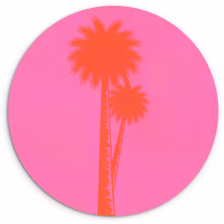 Palmbomen - Modern - Roze Wandcirkel kunststof plaat 5mm dik klein -3d