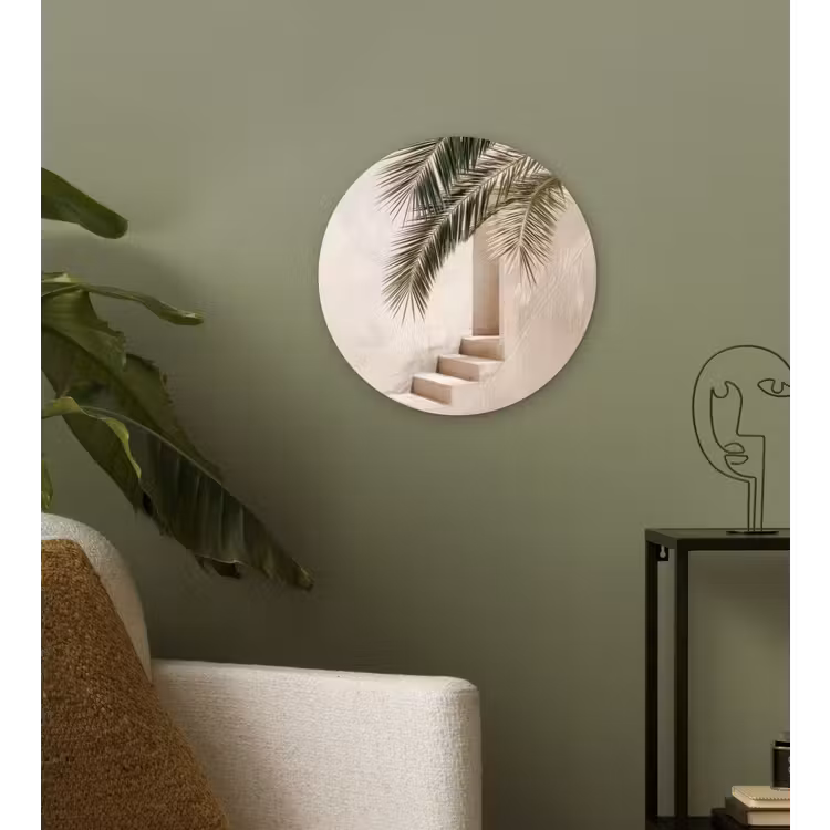 Palmboom - Schaduw - Trap - Beige Wandcirkel kunststof plaat 5mm dik klein -sfeer3