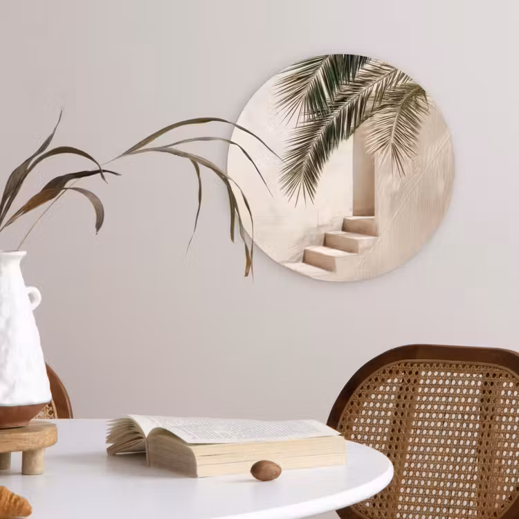 Palmboom - Schaduw - Trap - Beige Wandcirkel kunststof plaat 5mm dik klein -sfeer4