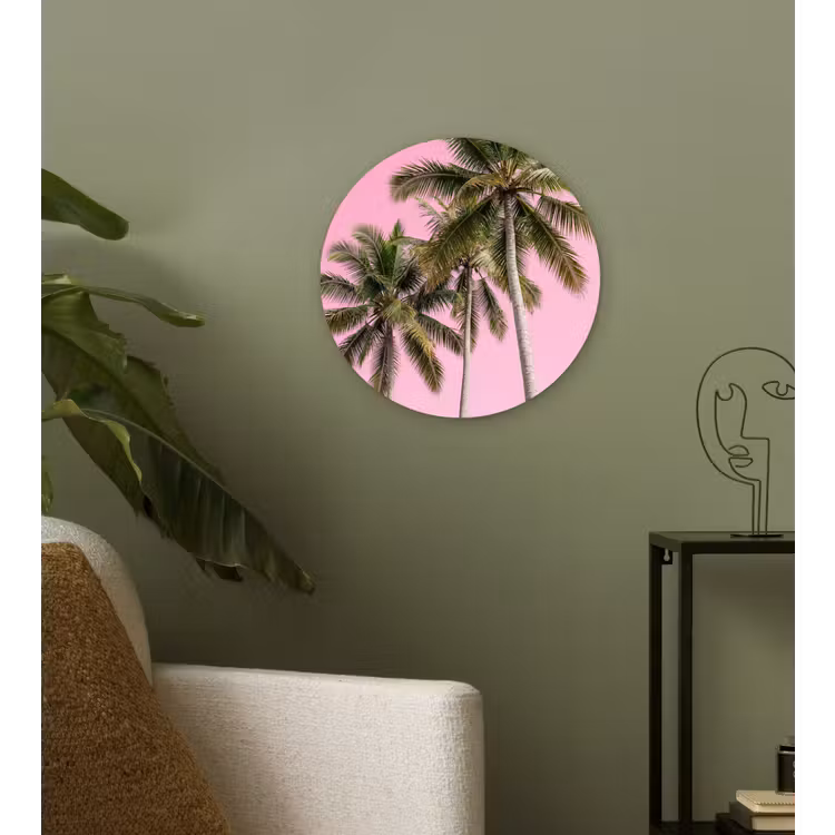 Palmboom - Tropisch - Pink Wandcirkel kunststof plaat 5mm dik klein -sfeer3