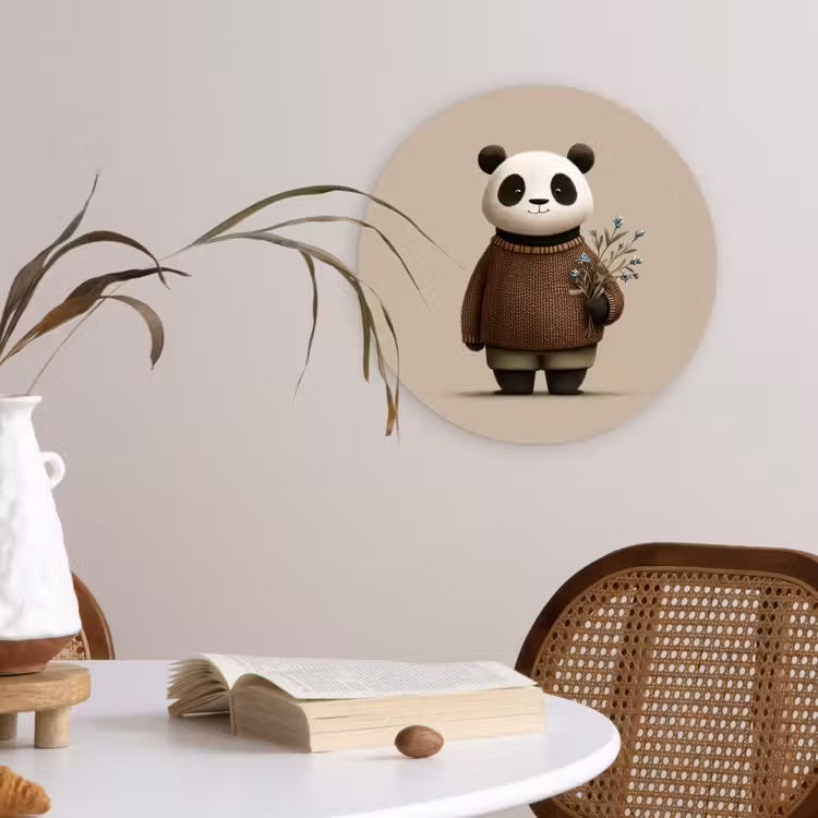 Panda - Blauwe bloemen - Zachtheid Wandcirkel kunststof plaat 5mm dik klein -sfeer4