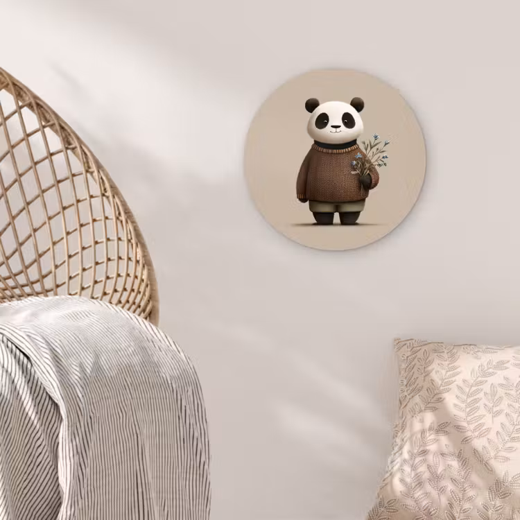 Panda - Blauwe bloemen - Zachtheid Wandcirkel kunststof plaat 5mm dik klein -sfeer5