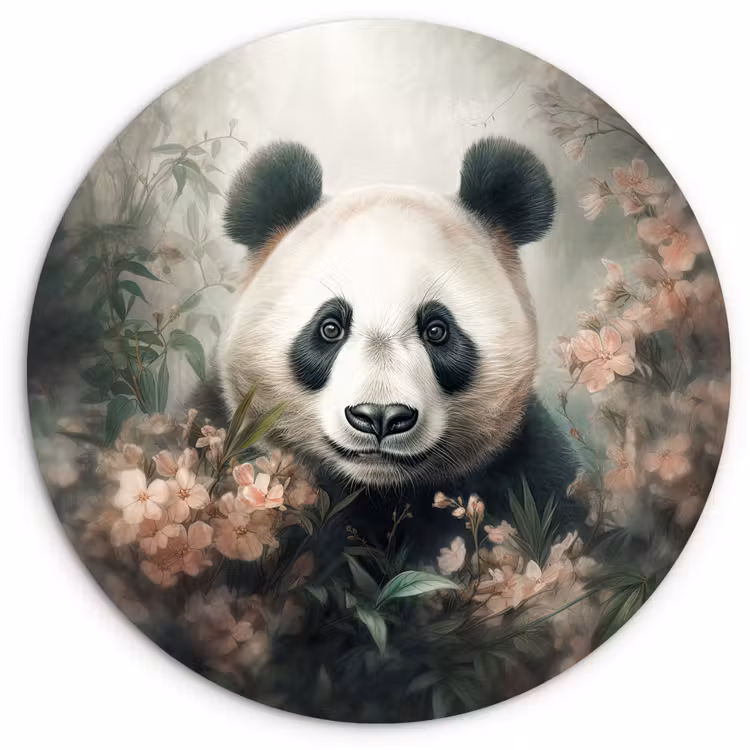 Panda - Dieren - Bloemen - Planten Wandcirkel kunststof plaat 5mm dik klein -3d