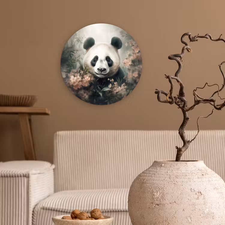Panda - Dieren - Bloemen - Planten Wandcirkel kunststof plaat 5mm dik klein -sfeer1