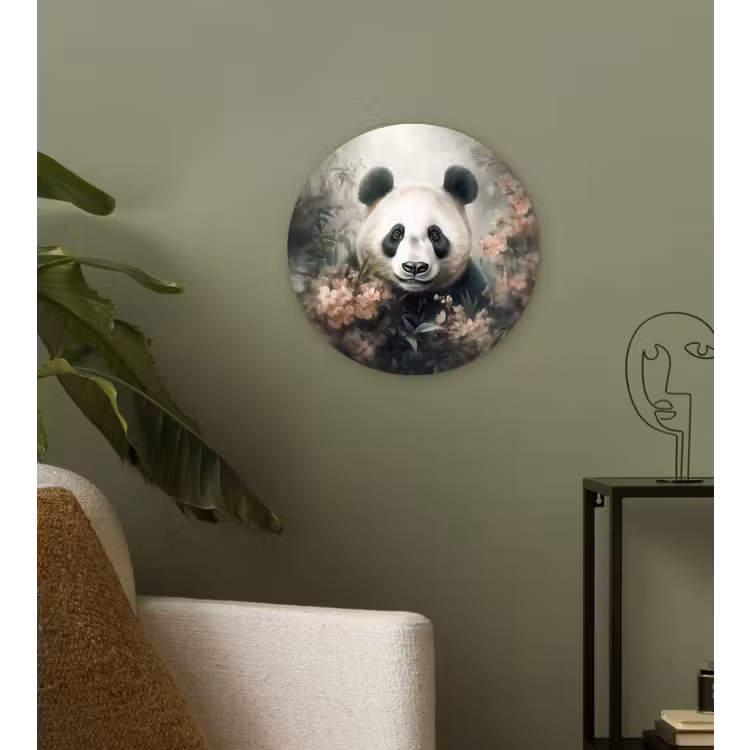 Panda - Dieren - Bloemen - Planten Wandcirkel kunststof plaat 5mm dik klein -sfeer3