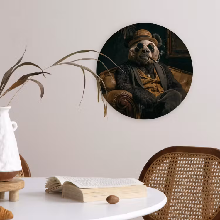 Panda - Hoed - Bril - Pak Wandcirkel kunststof plaat 5mm dik klein -sfeer4