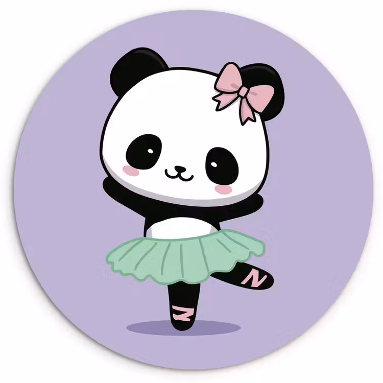 Panda - Paars - Sierlijk - Kawaii Wandcirkel kunststof plaat 5mm dik klein -3d