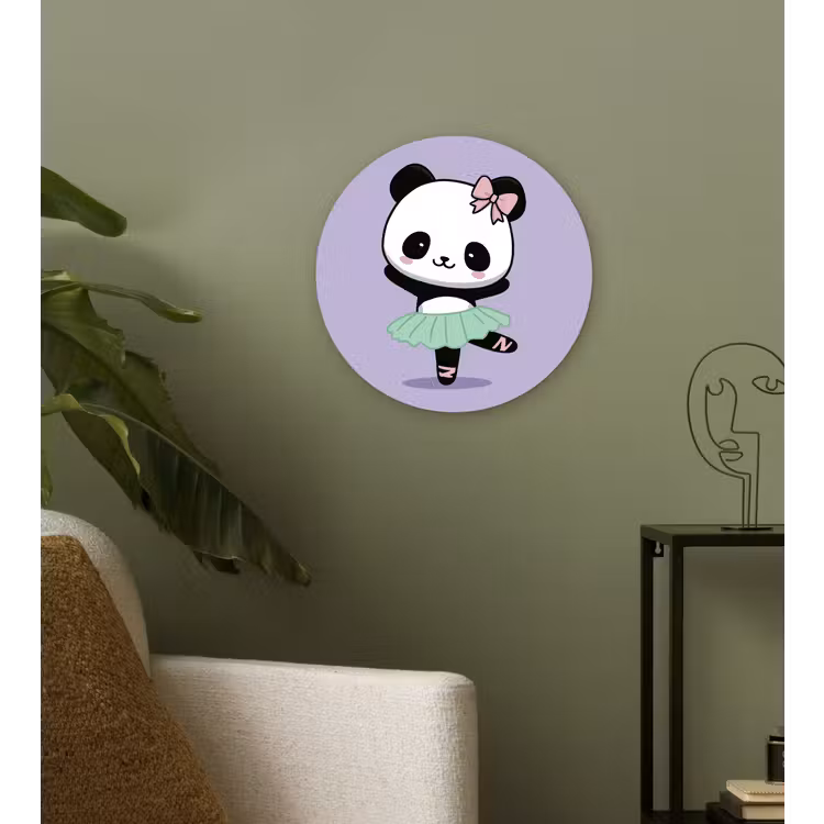 Panda - Paars - Sierlijk - Kawaii Wandcirkel kunststof plaat 5mm dik klein -sfeer3