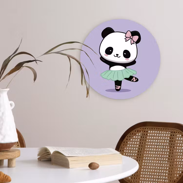 Panda - Paars - Sierlijk - Kawaii Wandcirkel kunststof plaat 5mm dik klein -sfeer4