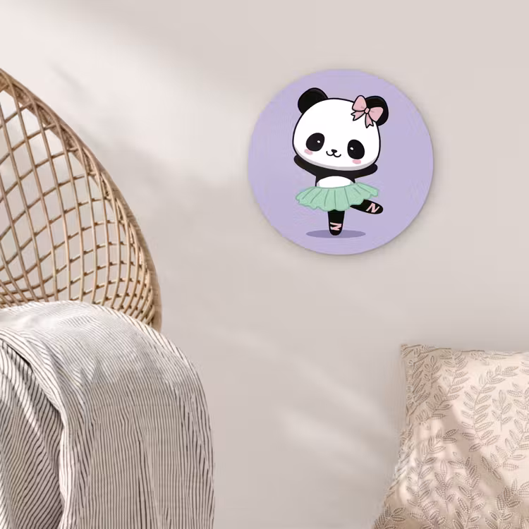Panda - Paars - Sierlijk - Kawaii Wandcirkel kunststof plaat 5mm dik klein -sfeer5