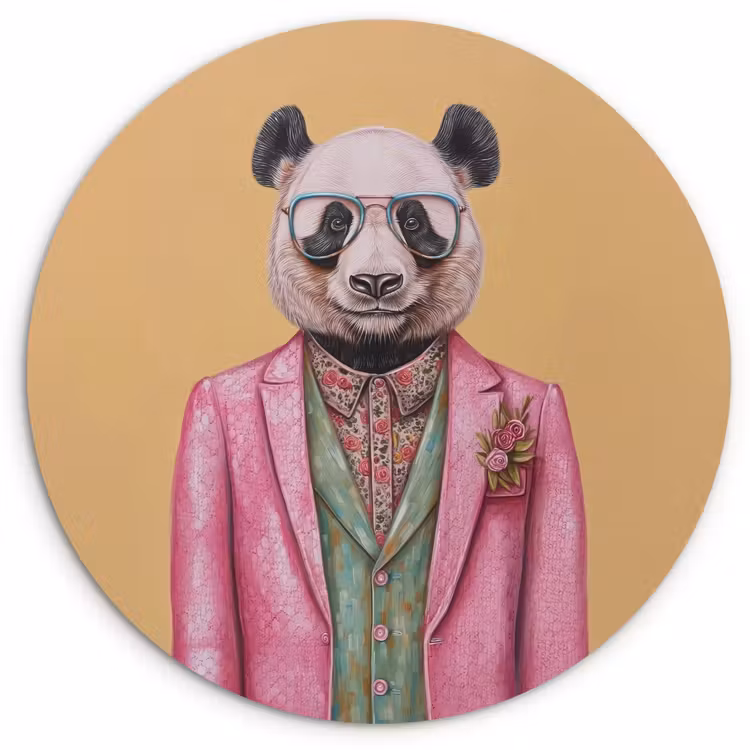 Panda - Pak - Zonnebril - Blauw Wandcirkel kunststof plaat 5mm dik klein -3d