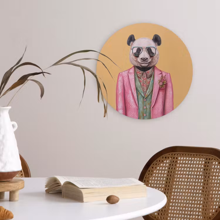 Panda - Pak - Zonnebril - Blauw Wandcirkel kunststof plaat 5mm dik klein -sfeer4