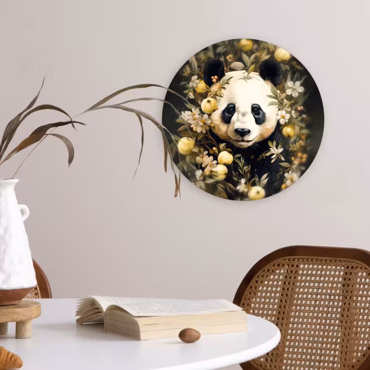 Panda - Pandabeer - Wilde dieren - Natuur - Bloemen Wandcirkel kunststof plaat 5mm dik klein -sfeer4