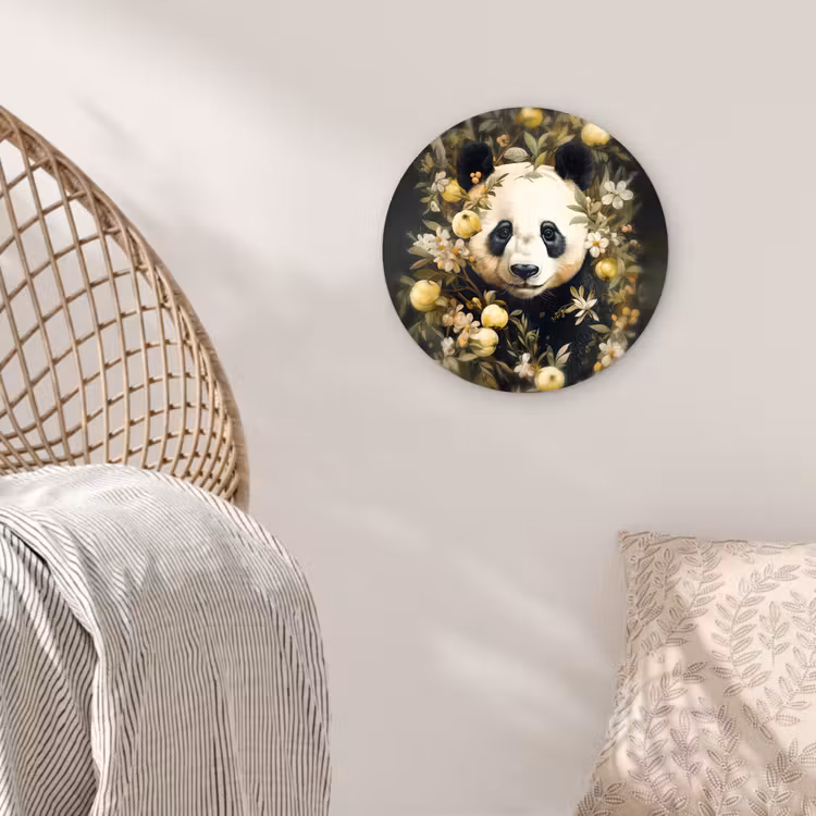 Panda - Pandabeer - Wilde dieren - Natuur - Bloemen Wandcirkel kunststof plaat 5mm dik klein -sfeer5