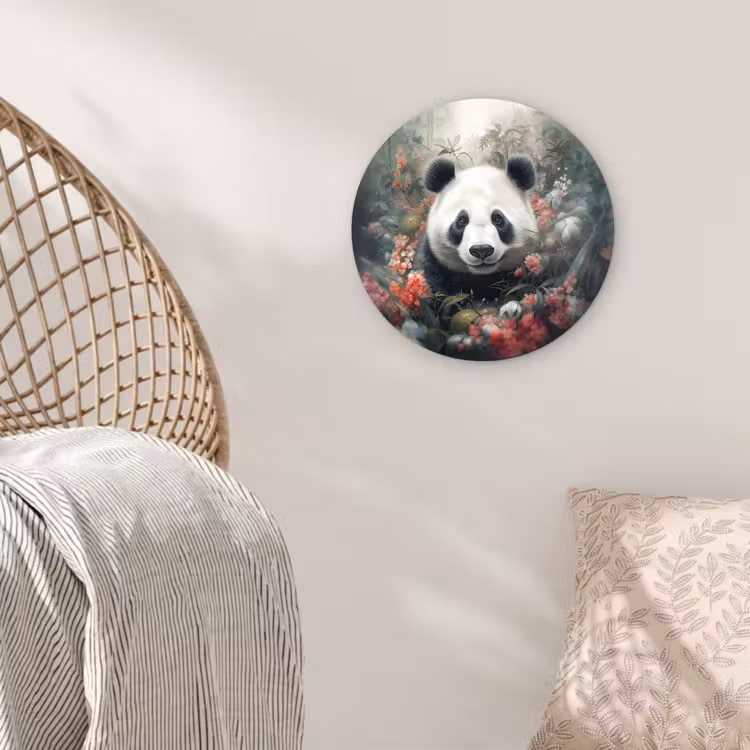Panda - Wilde dieren - Bloemen - Natuur Wandcirkel kunststof plaat 5mm dik klein -sfeer5